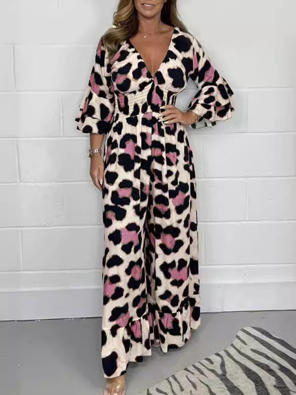 Juana | Heißer Verkauf Leopardenprint V-Ausschnitt Jumpsuit