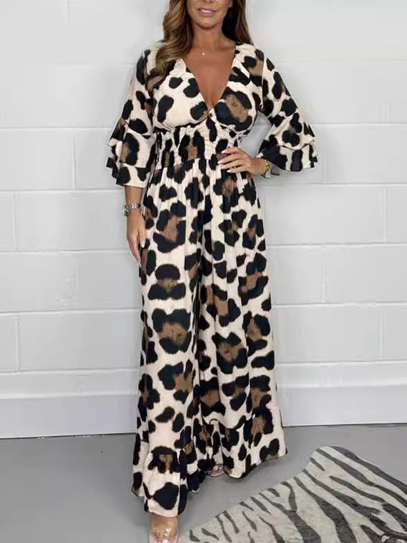 Juana | Heißer Verkauf Leopardenprint V-Ausschnitt Jumpsuit