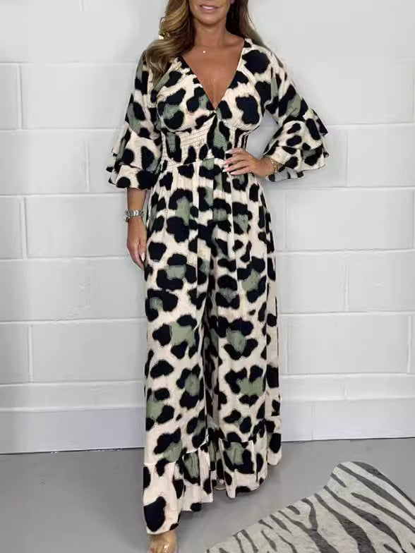 Juana | Heißer Verkauf Leopardenprint V-Ausschnitt Jumpsuit