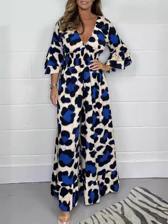 Juana | Heißer Verkauf Leopardenprint V-Ausschnitt Jumpsuit