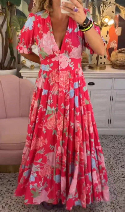 Amelia | Langes Kleid mit V-Ausschnitt und Tasche