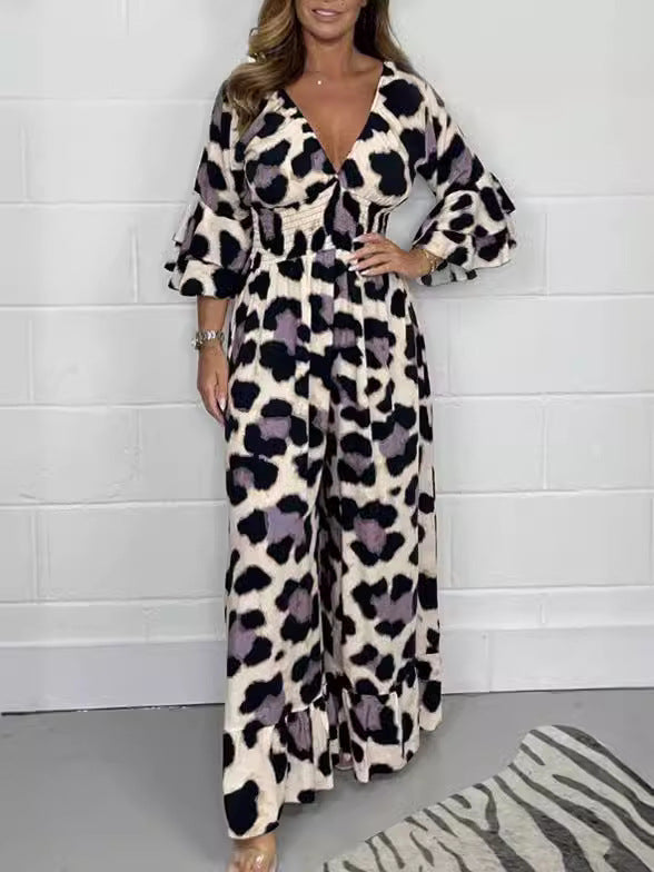 Juana | Heißer Verkauf Leopardenprint V-Ausschnitt Jumpsuit
