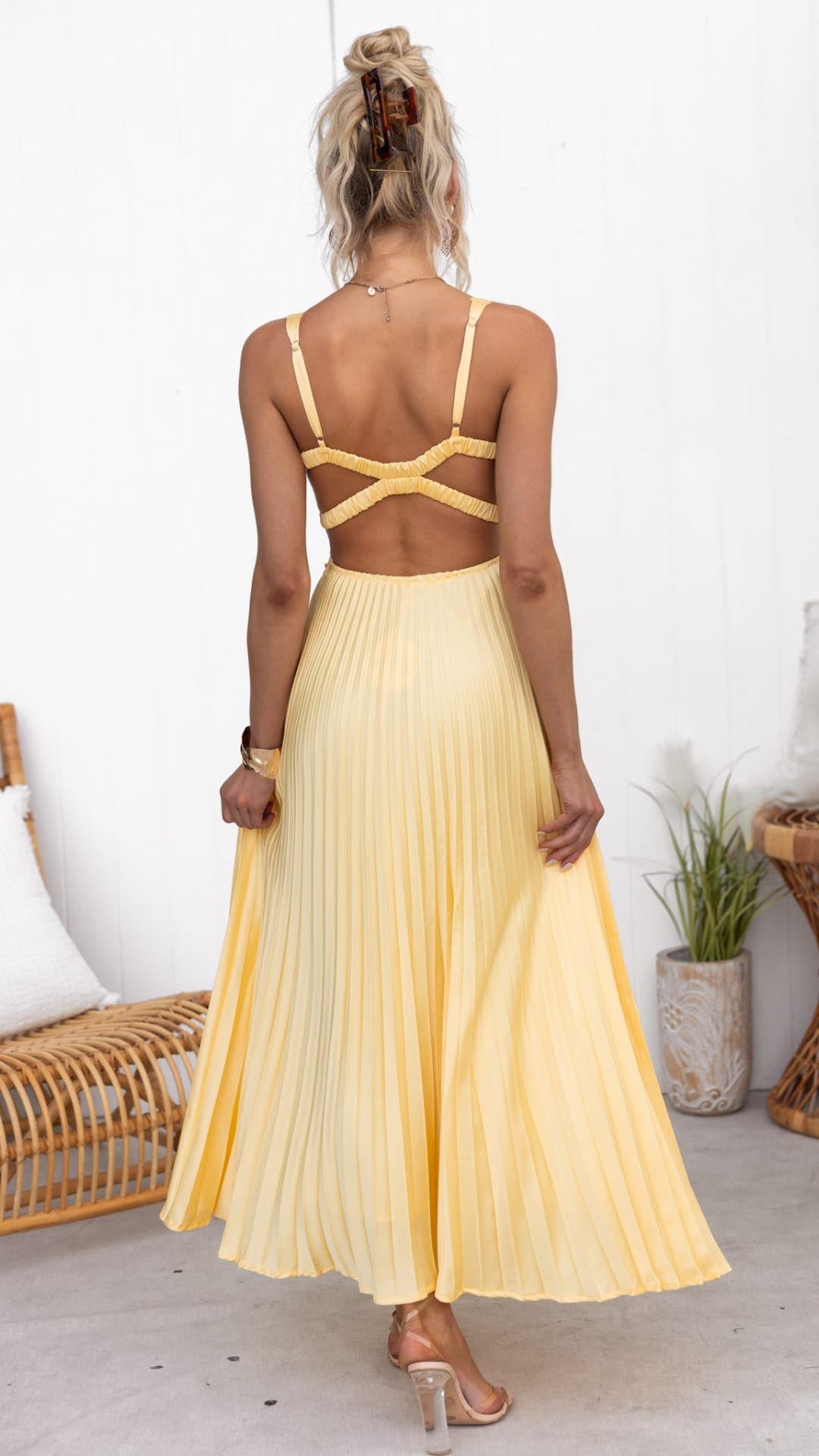 Carolina | Damen Elegant Plissee Trägerkleid