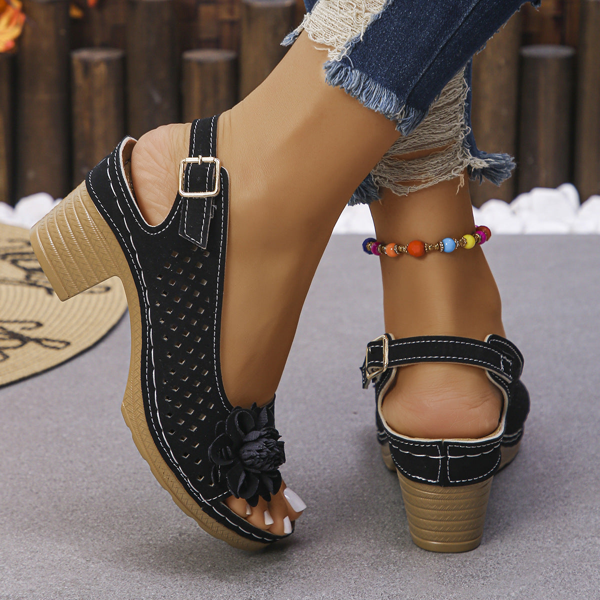 Dallas | Tagesangebot  Damen-Blumenblockabsatz-Sandalen