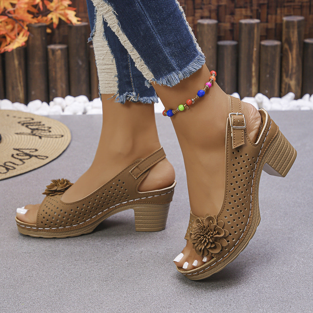 Dallas | Tagesangebot  Damen-Blumenblockabsatz-Sandalen