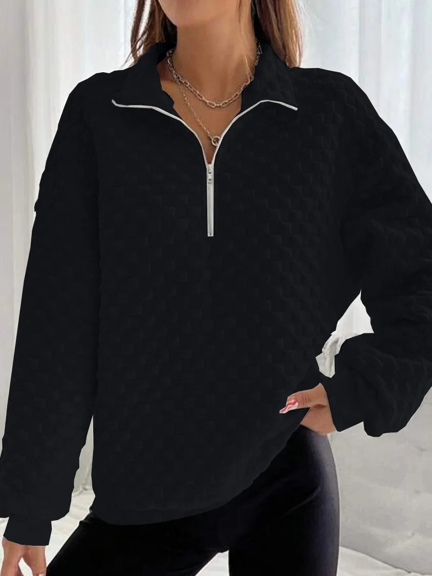 Geraldine | Damen - Trendiger V-Ausschnitt Pullover - Stylischer Reißverschluss