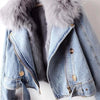 CELESTE | DENIM MOTOJACKE MIT KUNSTPELZ