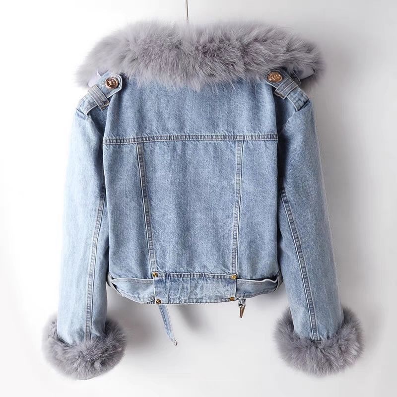 CELESTE | DENIM MOTOJACKE MIT KUNSTPELZ