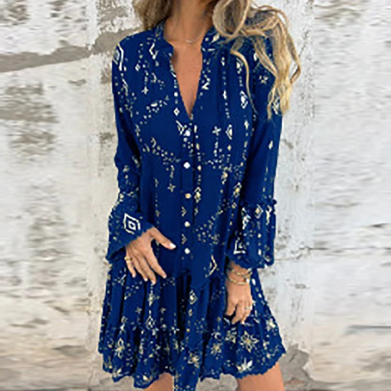 Gillian | Midikleid mit geometrischem Muster und V-Ausschnitt