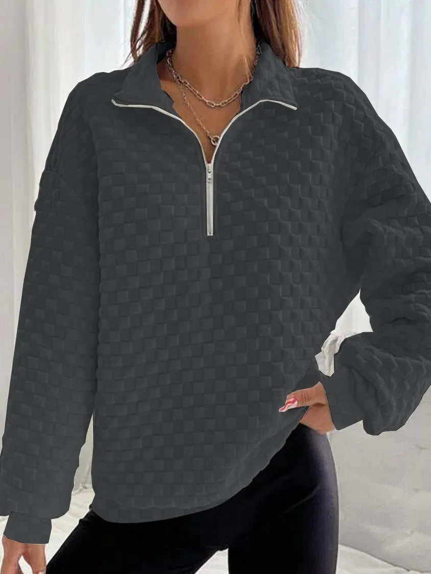 Geraldine | Damen - Trendiger V-Ausschnitt Pullover - Stylischer Reißverschluss