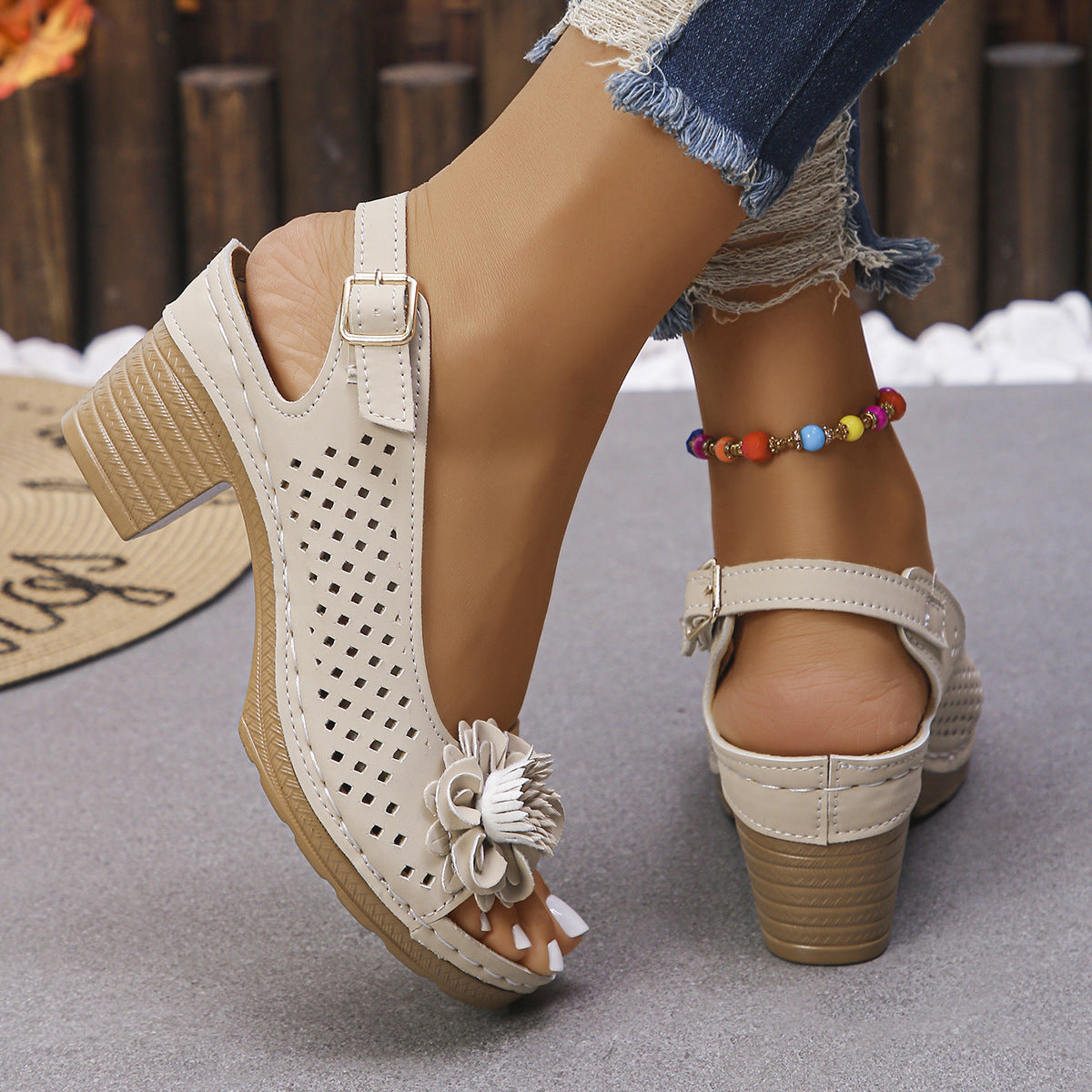 Dallas | Tagesangebot  Damen-Blumenblockabsatz-Sandalen