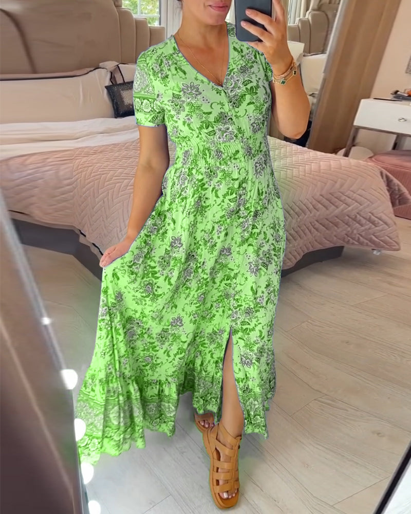 Tate | Kleid mit Blumenmuster und V-Ausschnitt