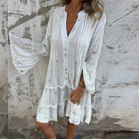 Gillian | Midikleid mit geometrischem Muster und V-Ausschnitt