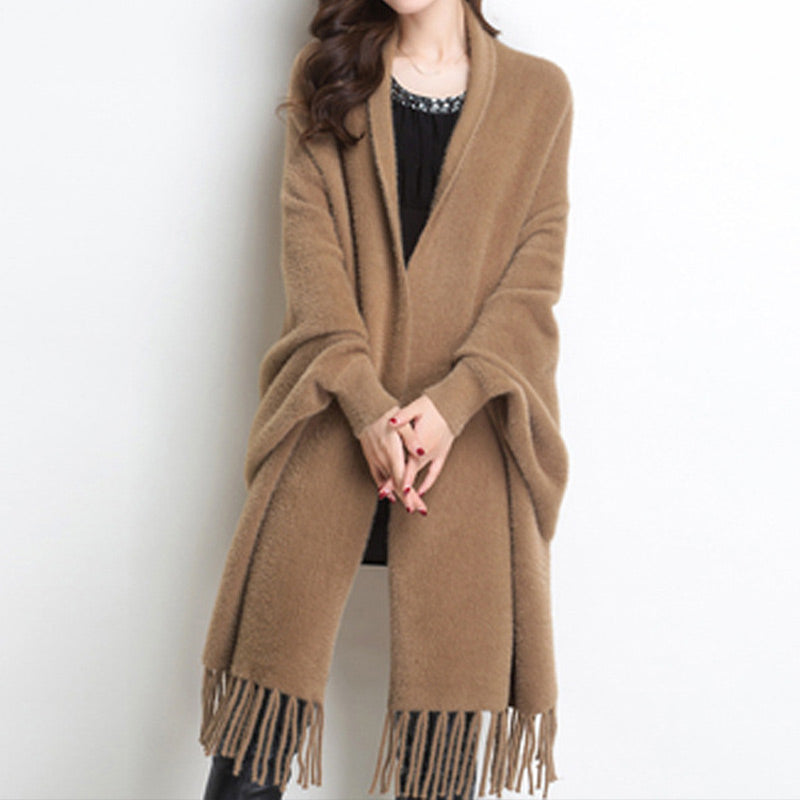 Mindy | Herbst-Specials Langärmliger, lässiger Schalmantel mit Quaste für Damen