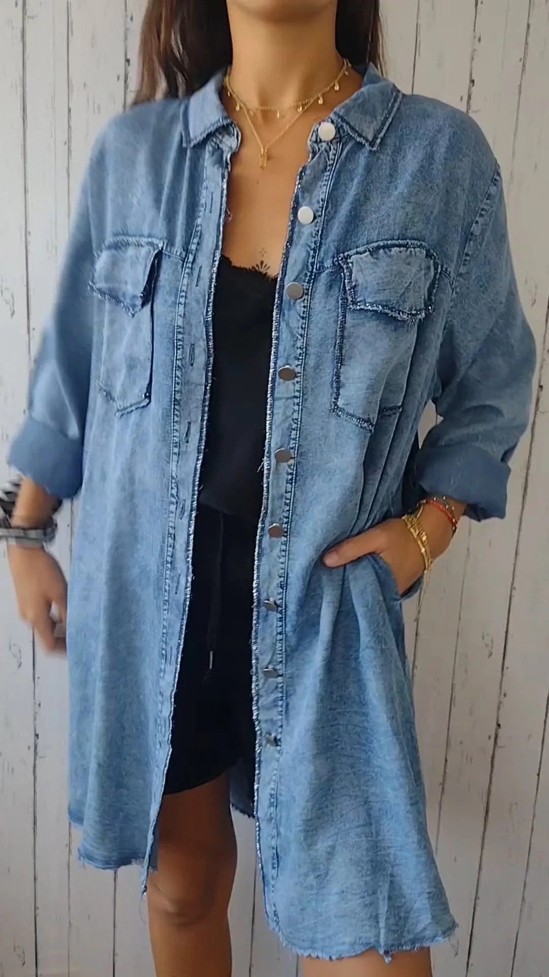 Kayla | Bequemes Denimhemd mit langem Mantel