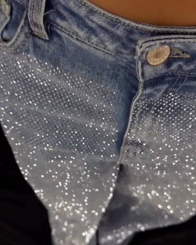 Maxton | Shapshe® Damenmode Vielseitige Wide Leg Jeans mit Strass