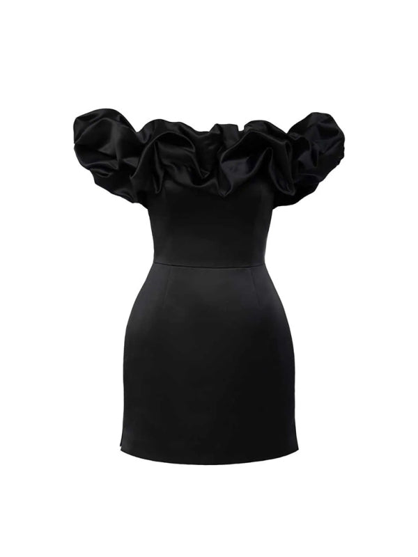Ken | Satin Kleid mit Off-Shoulder und Volants