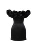 Ken | Satin Kleid mit Off-Shoulder und Volants