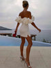 Ken | Satin Kleid mit Off-Shoulder und Volants
