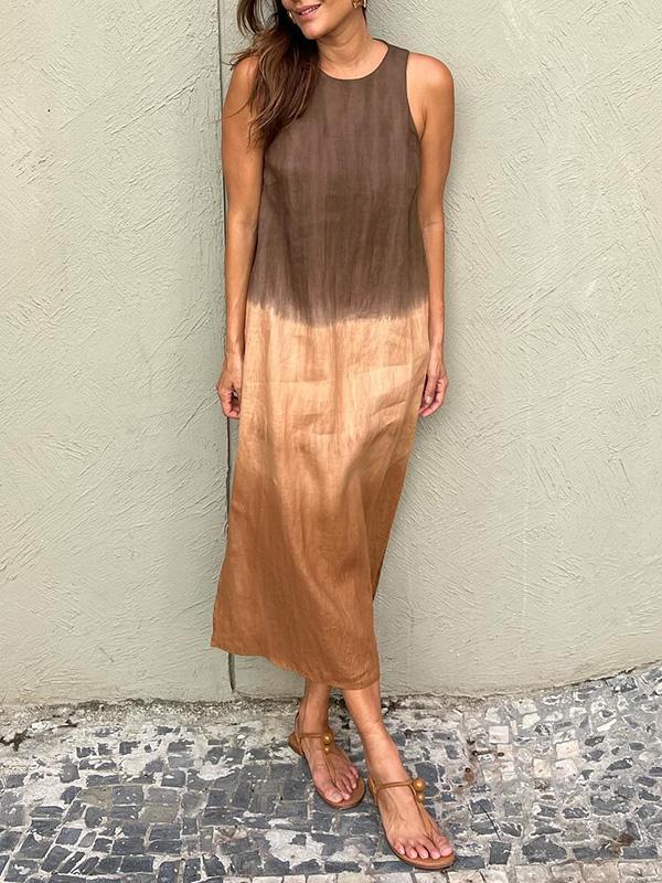Shiloh | Langärmeliges Kleid aus Baumwolle und Leinen mit Tie-Dye-Schnitt