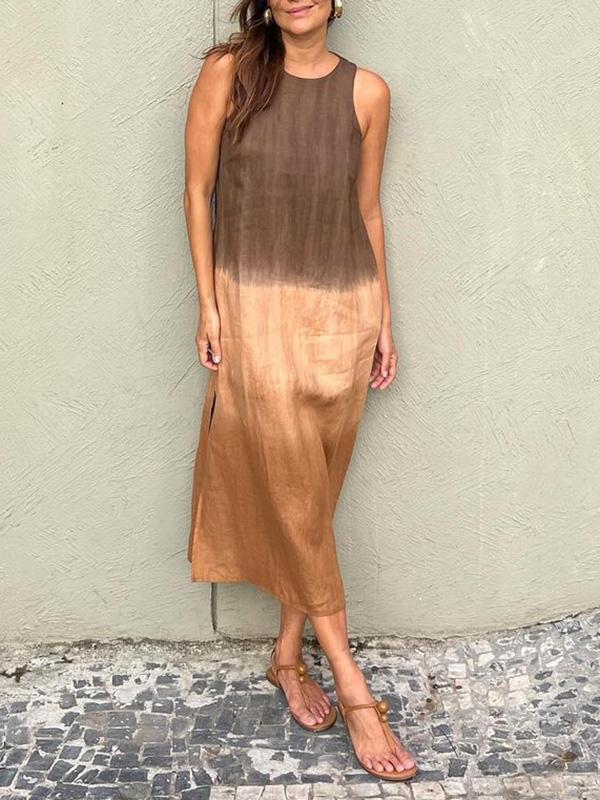 Shiloh | Langärmeliges Kleid aus Baumwolle und Leinen mit Tie-Dye-Schnitt