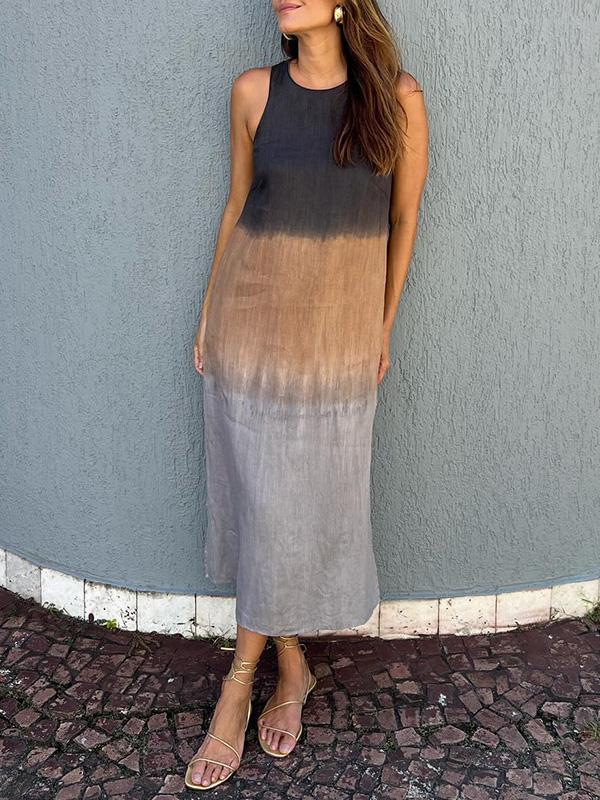 Shiloh | Langärmeliges Kleid aus Baumwolle und Leinen mit Tie-Dye-Schnitt