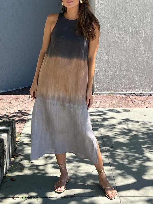 Shiloh | Langärmeliges Kleid aus Baumwolle und Leinen mit Tie-Dye-Schnitt