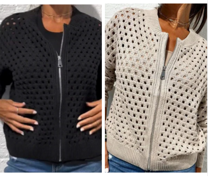 Jackie | Strickjacke für Damen mit Reißverschluss und Ausschnitten