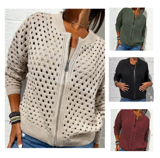 Jackie | Strickjacke für Damen mit Reißverschluss und Ausschnitten
