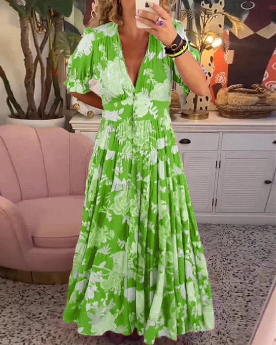 Amelia | Langes Kleid mit V-Ausschnitt und Tasche