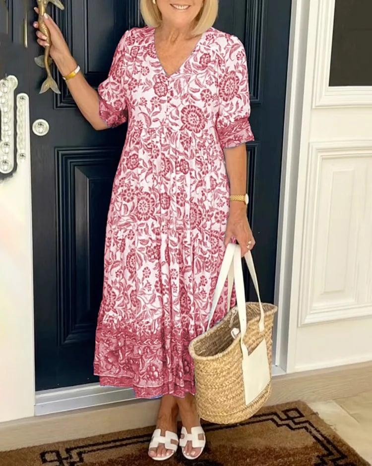 Esther | Bedrucktes Kleid mit V-Ausschnitt, elegant und stilvoll
