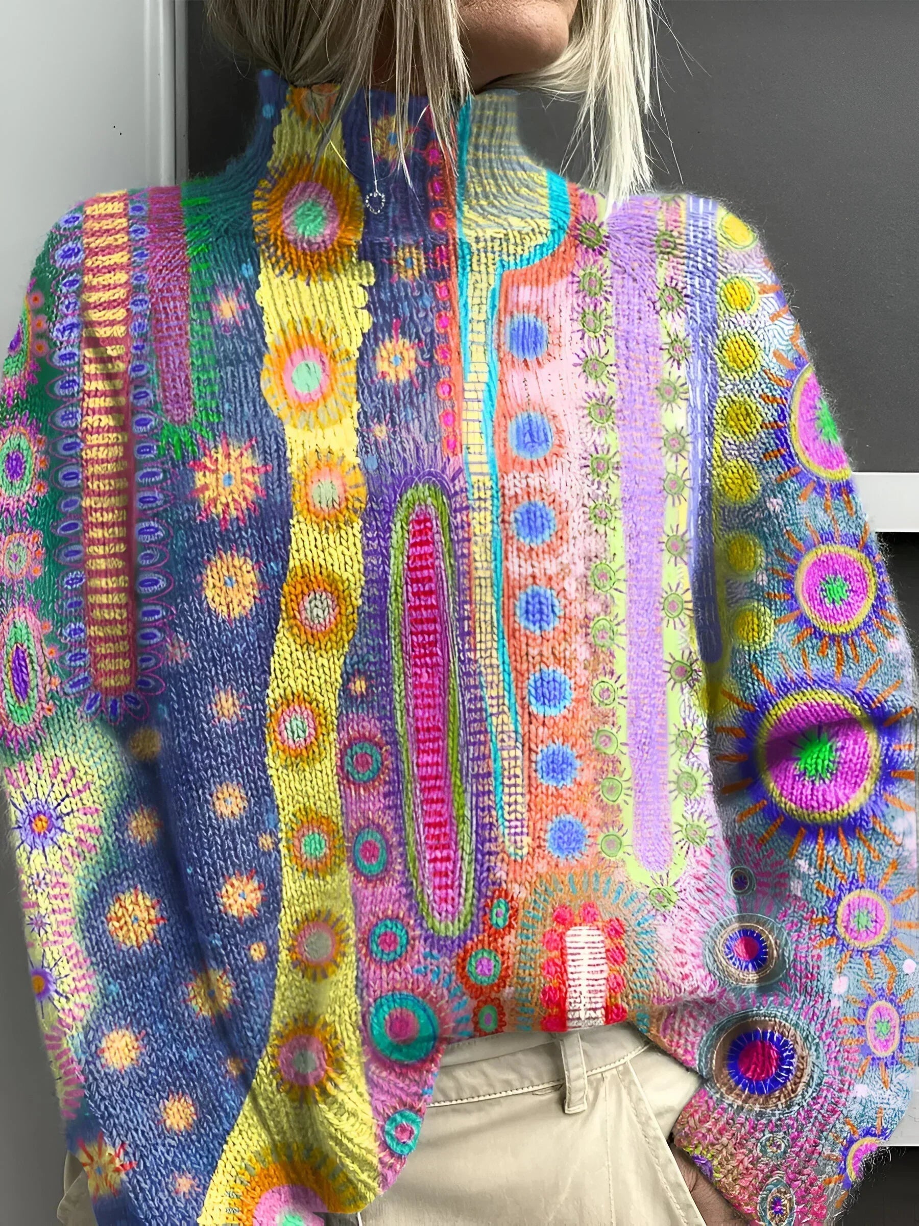 Caren  | Farbenfroher gestrickter Rollkragenpullover