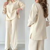 Roman | V-Ausschnitt Casual Schlitz Strick-Zweiteiler-Set