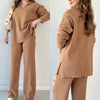 Roman | V-Ausschnitt Casual Schlitz Strick-Zweiteiler-Set