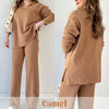Roman | V-Ausschnitt Casual Schlitz Strick-Zweiteiler-Set