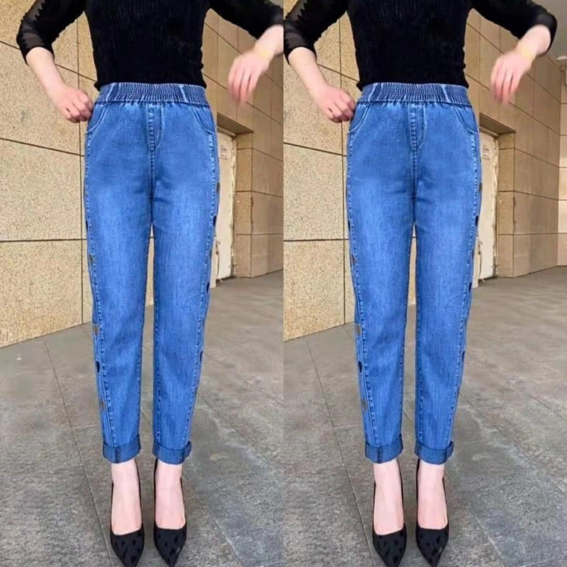 Justine | Damen Hochelastische Jeans Mit Herz-Muster Stickereien