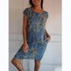 Kala | Damen-Baumwoll- und Leinenkleid mit Rundhalsausschnitt und Druck