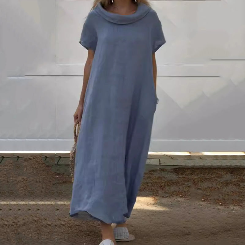 Harriet | Damen-Freizeitkleid aus Baumwolle und Leinen mit Wasserfallausschnitt