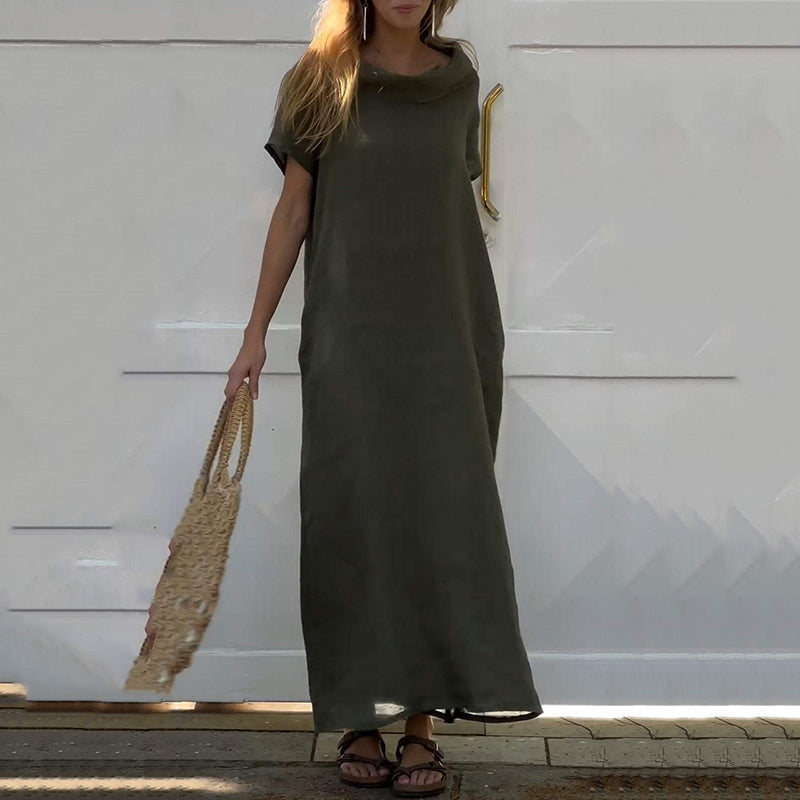 Harriet | Damen-Freizeitkleid aus Baumwolle und Leinen mit Wasserfallausschnitt