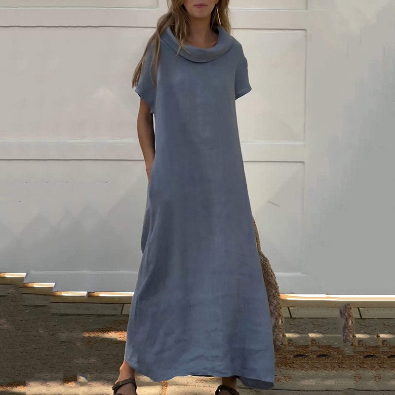 Harriet | Damen-Freizeitkleid aus Baumwolle und Leinen mit Wasserfallausschnitt