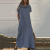 Harriet | Damen-Freizeitkleid aus Baumwolle und Leinen mit Wasserfallausschnitt