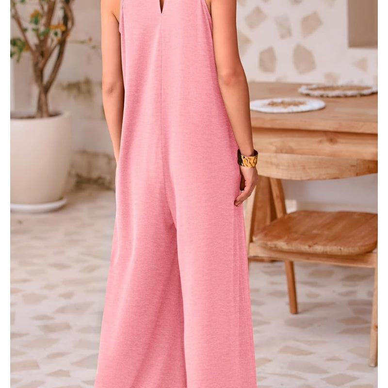 Heaven | Damen Casual V-Ausschnitt ärmellose Weitbein-Jumpsuit