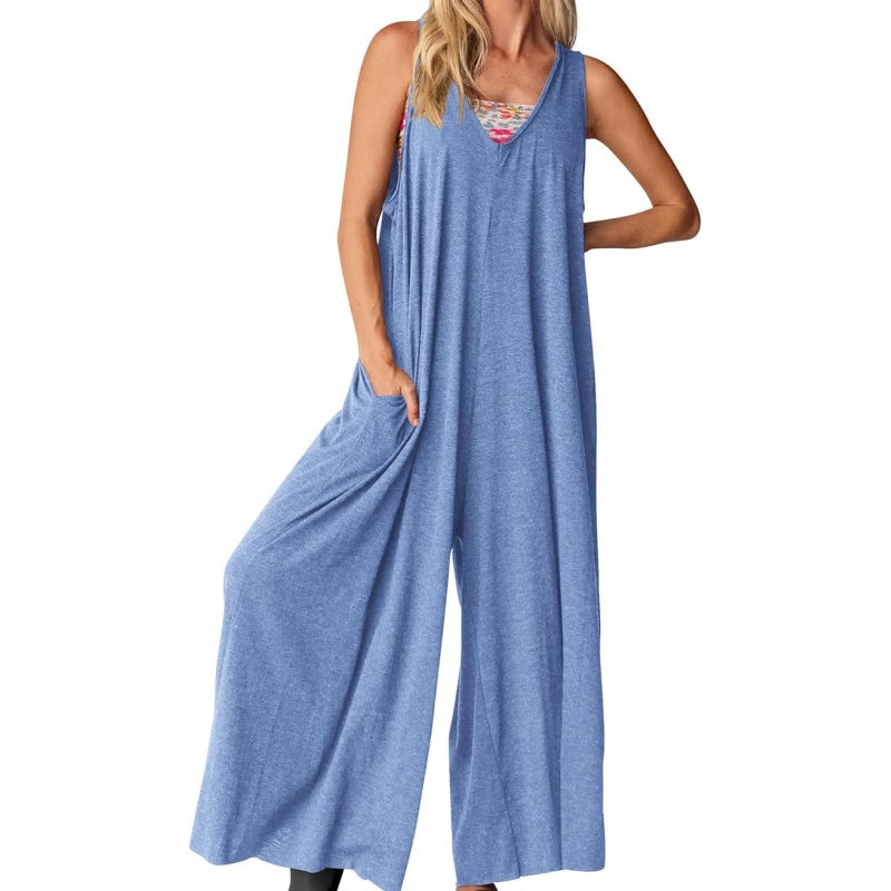 Heaven | Damen Casual V-Ausschnitt ärmellose Weitbein-Jumpsuit