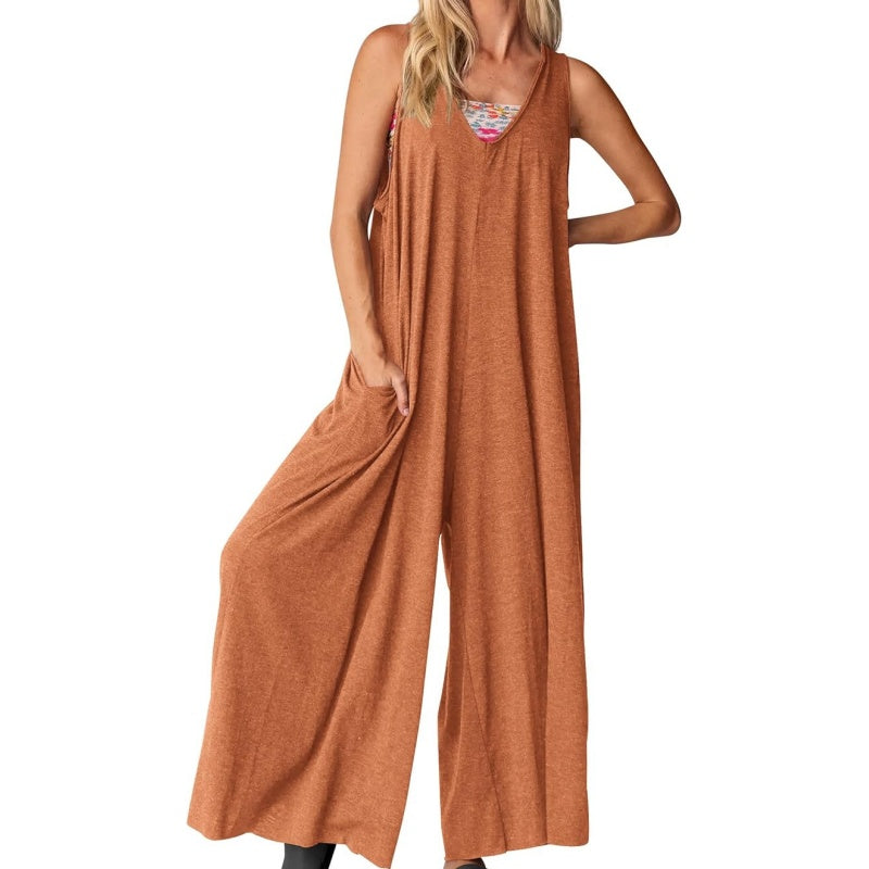 Heaven | Damen Casual V-Ausschnitt ärmellose Weitbein-Jumpsuit