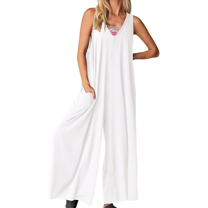 Heaven | Damen Casual V-Ausschnitt ärmellose Weitbein-Jumpsuit