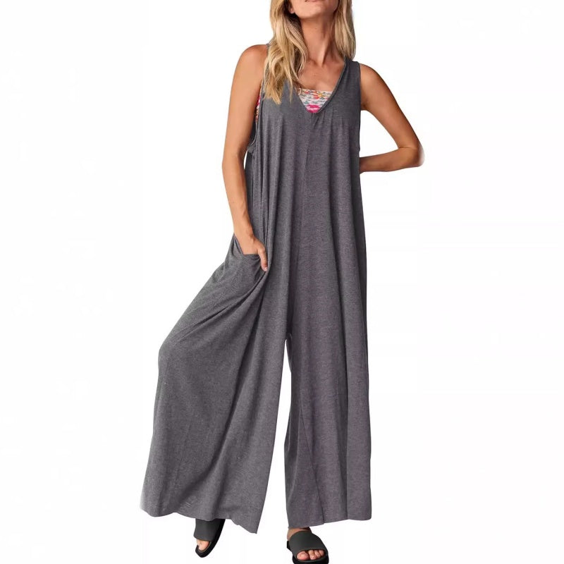 Heaven | Damen Casual V-Ausschnitt ärmellose Weitbein-Jumpsuit