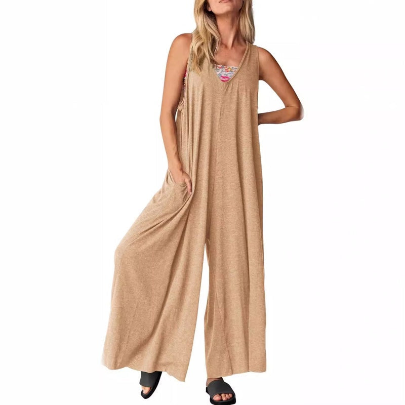 Heaven | Damen Casual V-Ausschnitt ärmellose Weitbein-Jumpsuit
