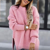 Jenieh | Strickpullover in Unifarbe mit Seitenschlitzen und Rundhalsausschnitt