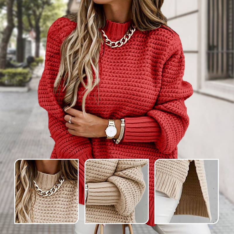 Jenieh | Strickpullover in Unifarbe mit Seitenschlitzen und Rundhalsausschnitt