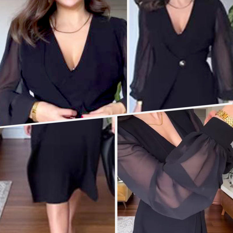 Neiley | Elegante Kleider aus Netzstoff mit V-Ausschnitt und langen Laternenärmeln für Damen